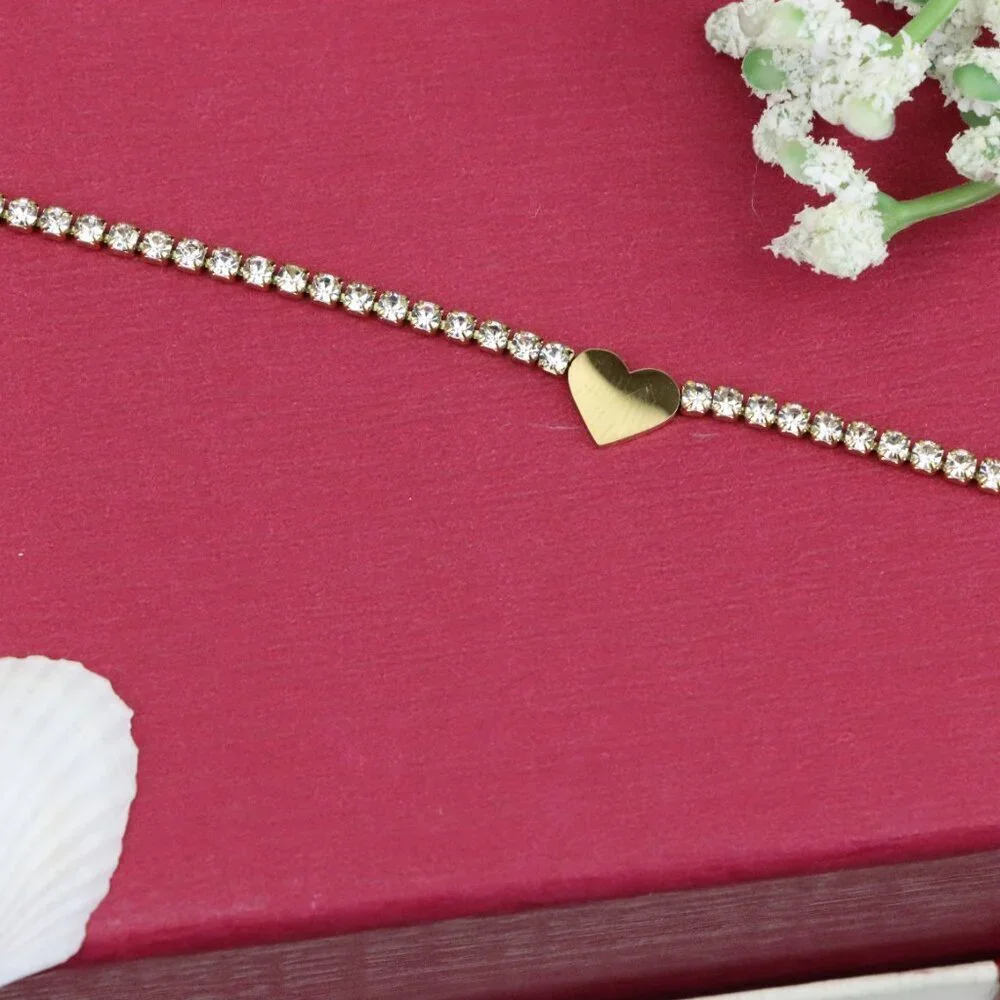 Elegant Heart Charm Yellow Bracelet with Crystal Accents, XPBL0666